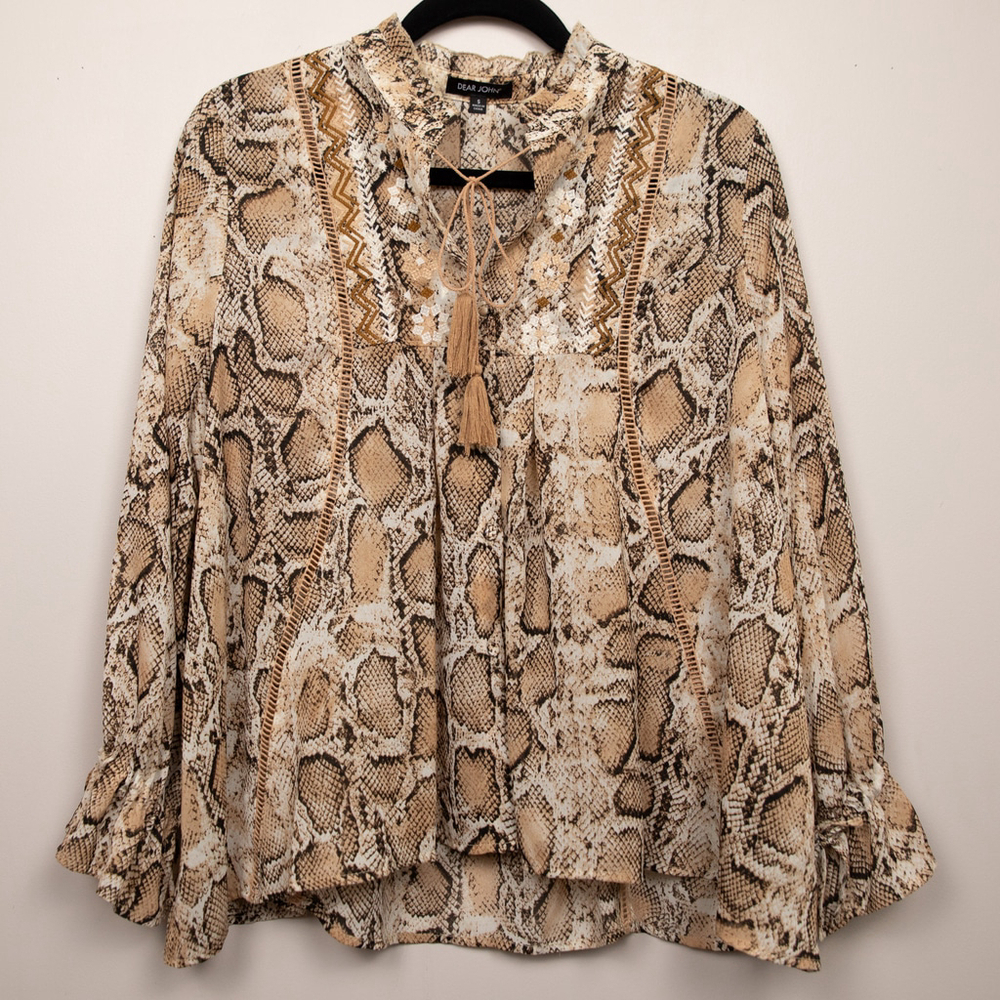 Dear John snake print peasant button down tunic top-S